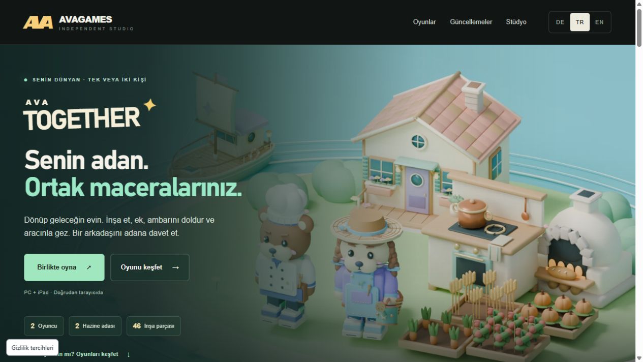 AVA Games web sitesinin gerçek ekran görüntüsü